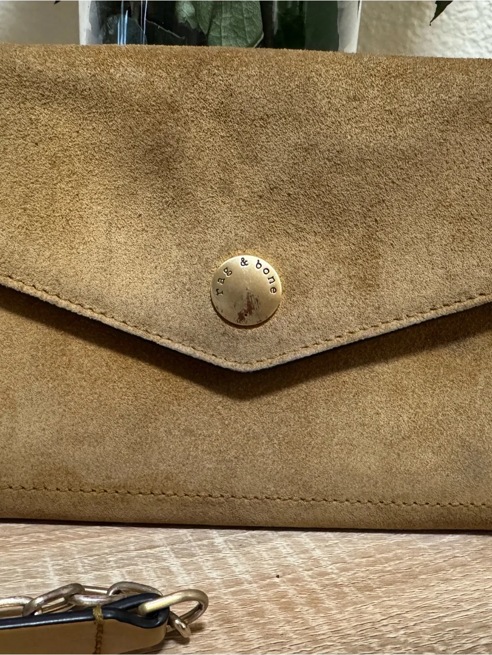 rag & bone Suede Envelope crossbody in Tan with Gold Hardware